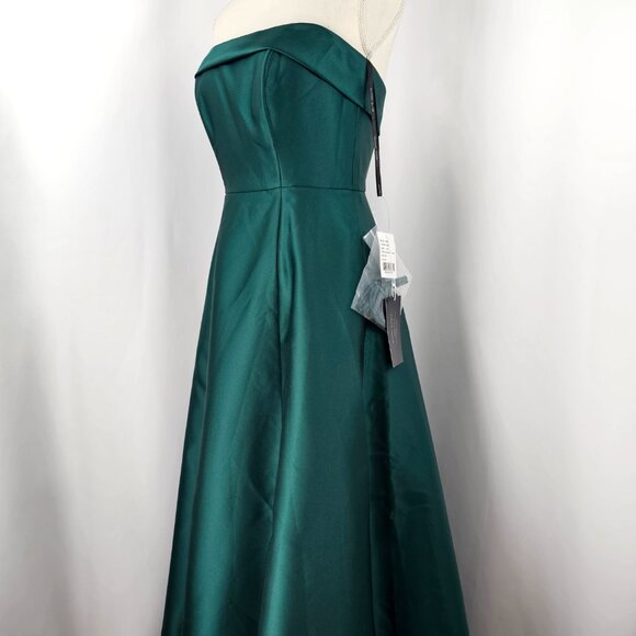Alfred Sung Women's Green Strapless Satin Formal Gown With Pockets Size 6R NWT - Picture 4 of 15